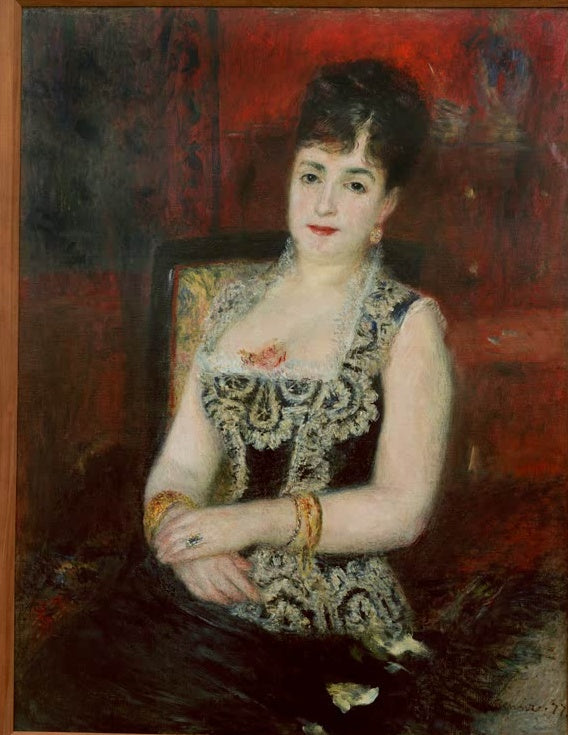 Frau im dunklen Spitzenkleid mit goldenen Armreifen – Pierre-Auguste Renoir Portrait de la Comtesse de Pourtalès Kunstkopie