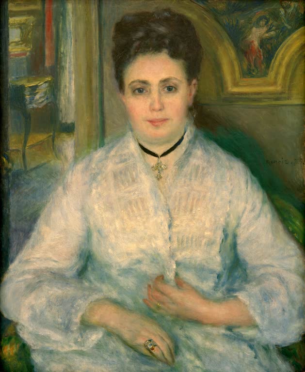 Frau in weißer Bluse mit schwarzem Halsband – Pierre-Auguste Renoir Madame Victor Choquet en blanc Kunstkopie