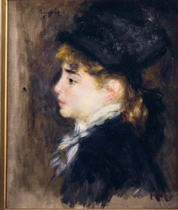 Mädchen im Profil mit schwarzem Hut und weißem Schal – Pierre-Auguste Renoir Portrait dit de Margot Kunstkopie