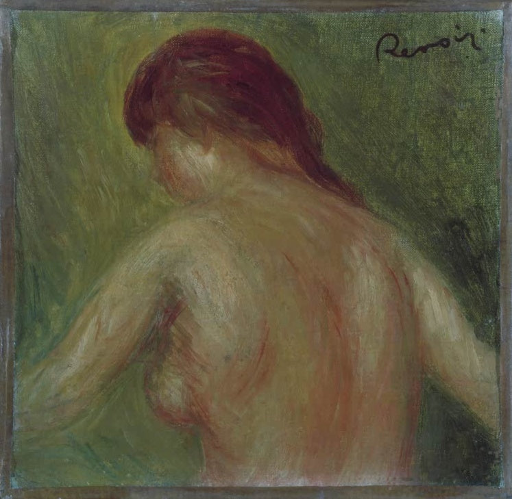 Weiblicher Rückenakt mit rotem Haar vor grünem Grund – Pierre-Auguste Renoir Rückenakt Kunstkopie