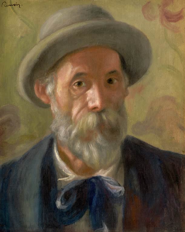 Bärtiger Mann mit grauem Hut und blauer Schleife – Pierre-Auguste Renoir Selbstporträt Kunstkopie