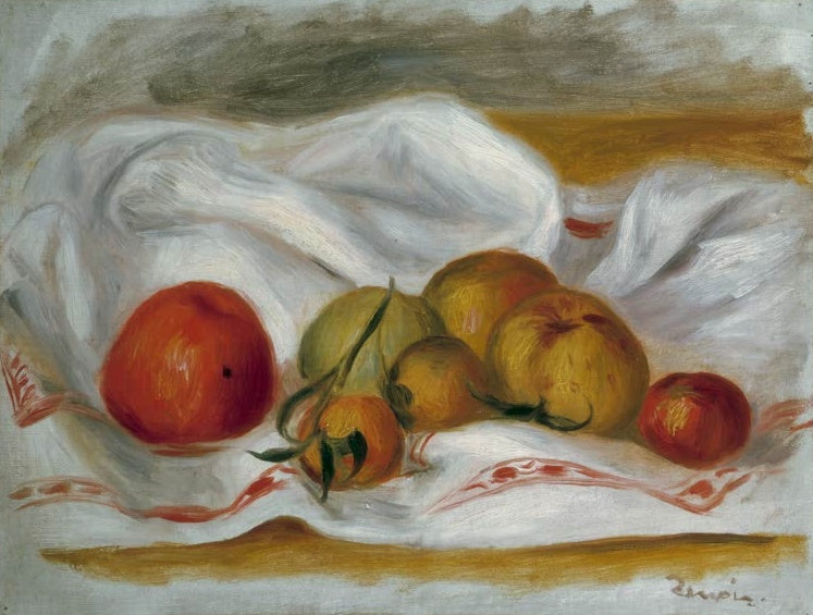 Äpfel und Mandarinen auf weißem Tuch – Pierre-Auguste Renoir Stillleben mit Äpfeln Kunstkopie