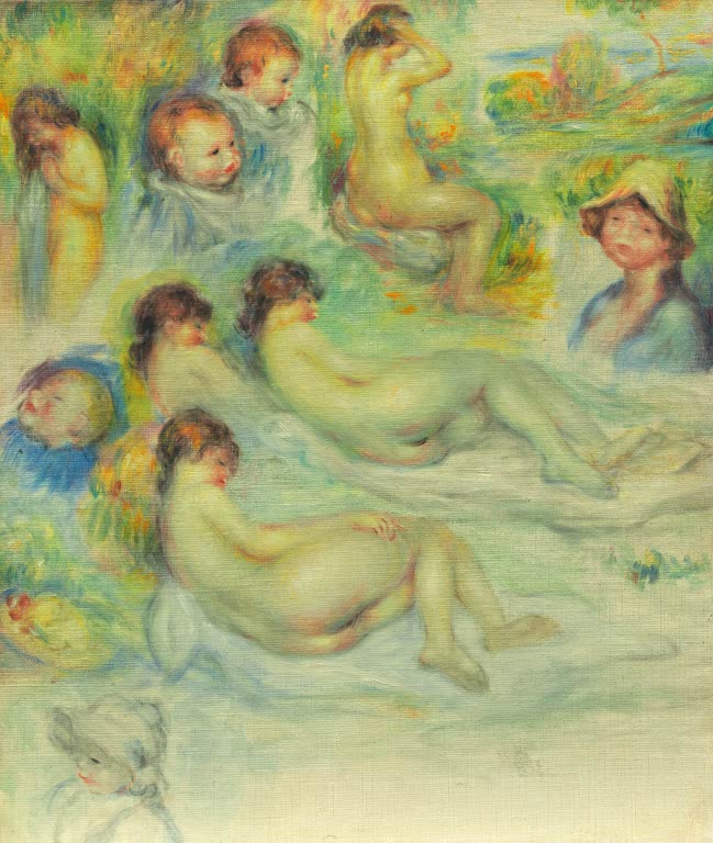 Mehrere Studien von Kindern, Akten und Köpfen auf einem Blatt – Pierre-Auguste Renoir Studien von Pierre Renoir Kunstkopie