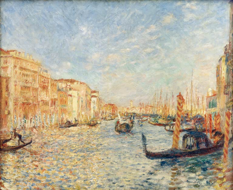 Gondeln auf dem Canal Grande vor sonnigen Palästen – Pierre-Auguste Renoir Sur le Grand Canal, Venise Kunstkopie