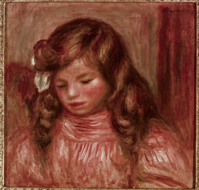 Porträt eines Mädchens mit langen Locken und weißer Haarschleife – Pierre-Auguste Renoir Tête de fillette Kunstkopie