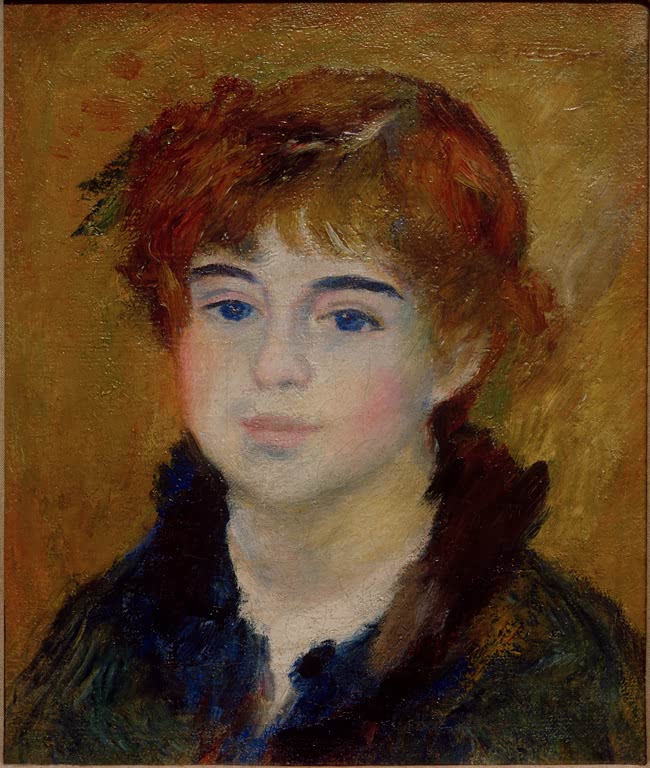 Kopf eines jungen Mädchens mit rotem Haar, blauen Augen und Pelzkragen – Pierre-Auguste Renoir Tête de Jeune Fille Kunstkopie