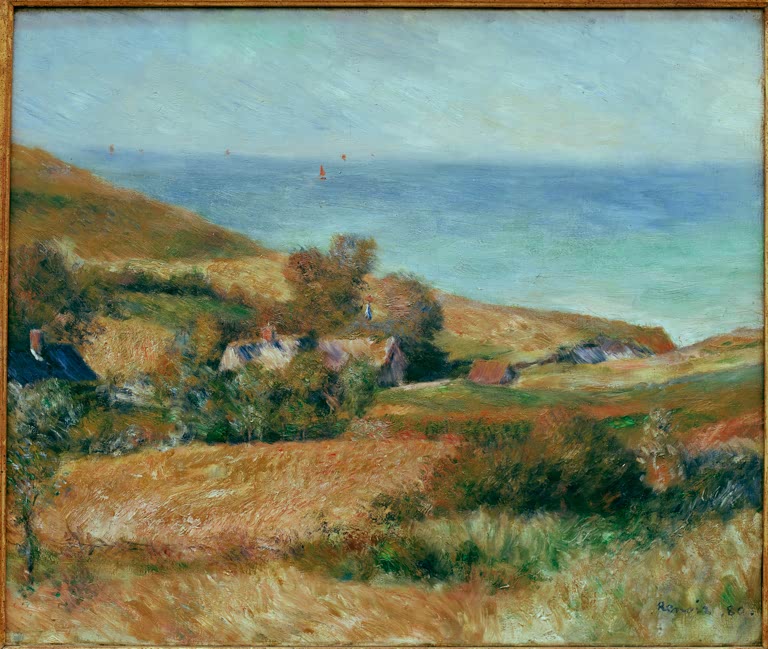 Küste der Normandie mit Meer, Hügeln und Häusern – Pierre-Auguste Renoir Vue de la côte près de Wargemont Kunstkopie