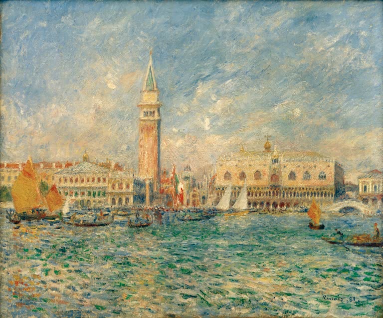 Blick über das Wasser auf Markusturm und Dogenpalast – Pierre-Auguste Renoir Vue de Venise Kunstkopie