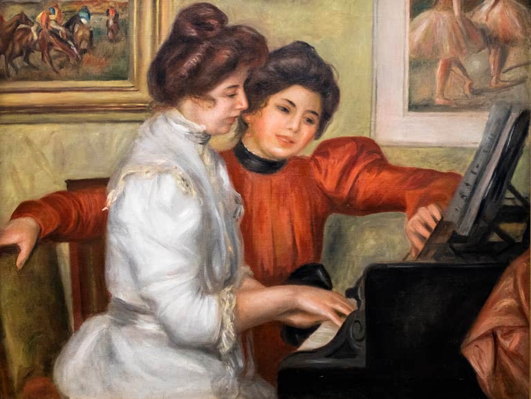 Zwei junge Frauen musizieren am Klavier – Pierre-Auguste Renoir Yvonne und Christine Lerolle am Klavier Kunstkopie