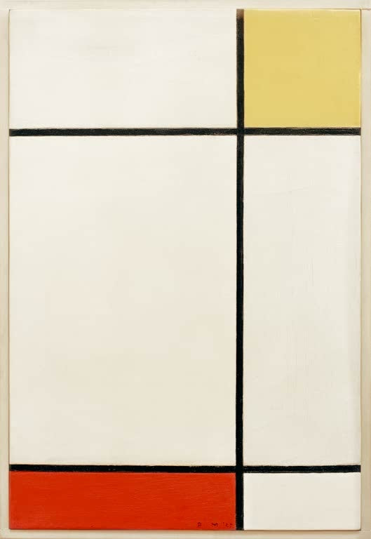 Piet Mondrian Komposition mit Gelb und Rot Kunstkopie, gelbes Feld oben rechts und rotes Feld unten links auf hellem Grund