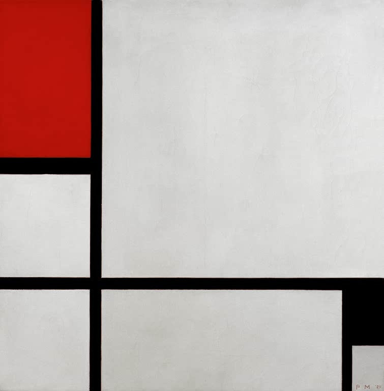 Piet Mondrian Komposition mit Rot und Schwarz Kunstkopie, rotes Feld oben links, schwarzes Feld unten rechts