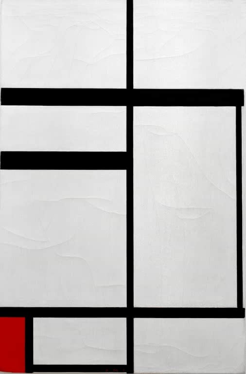 Piet Mondrian Komposition Nr. I mit Rot Kunstkopie, schwarze Balken auf Weiß mit kleinem roten Feld unten links