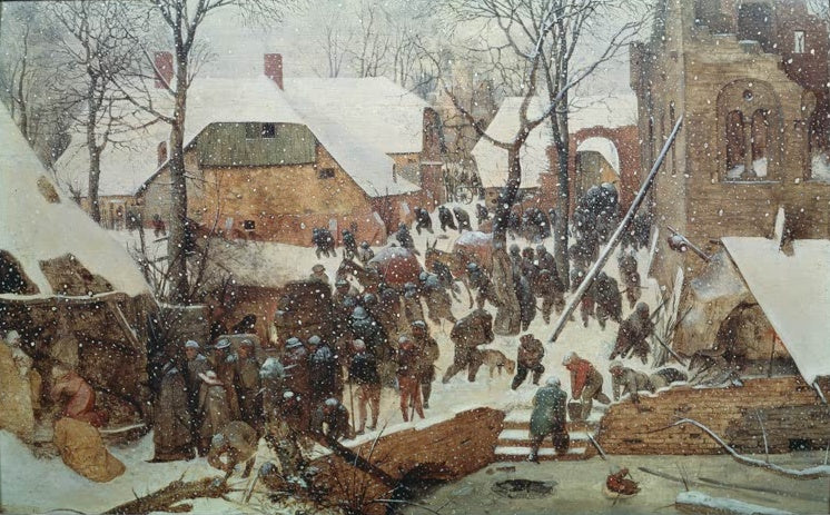 Soldaten im verschneiten Dorf, Schneetreiben – Pieter Bruegel der Ältere Anbetung der Hl. Drei Könige im Schnee Kunstkopie
