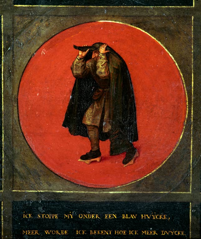 Mann unter blauem Mantel vor rotem Grund – Pieter Bruegel der Ältere Dem Mann einen blauen Mantel umhängen Kunstkopie