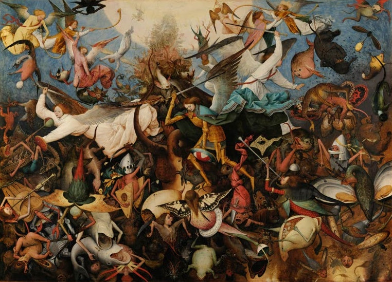 Engel kämpfen gegen Monster und Mischwesen im wirbelnden Knäuel – Pieter Bruegel der Ältere Der Engelsturz Kunstkopie