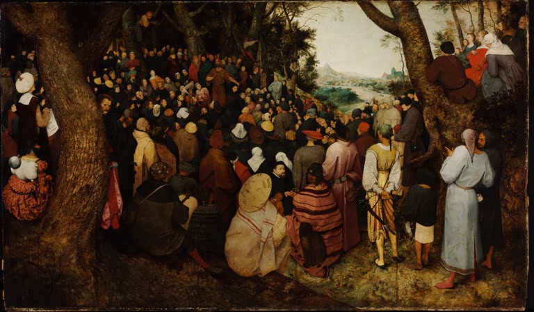 Menschenmenge lauscht unter Bäumen – Pieter Bruegel der Ältere Die Predigt Johannes des Täufers Kunstkopie