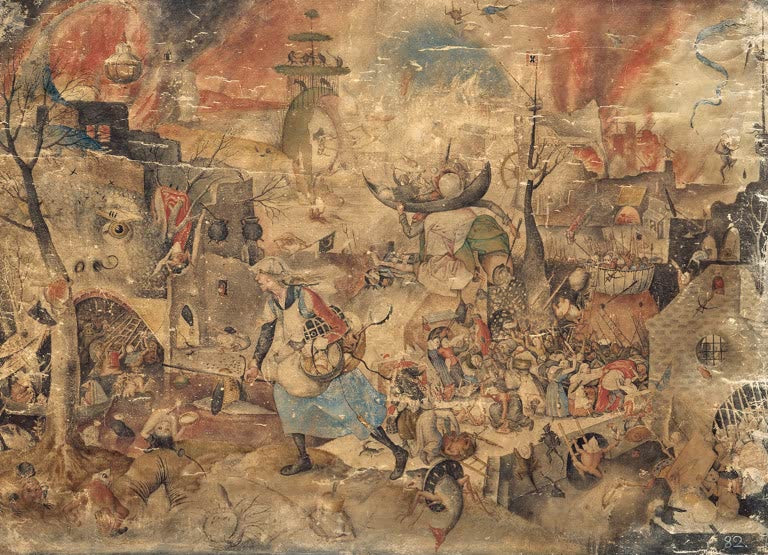 Gewappnete Frau in brennender Höllenlandschaft – Pieter Bruegel der Ältere Dulle Griet Kunstkopie