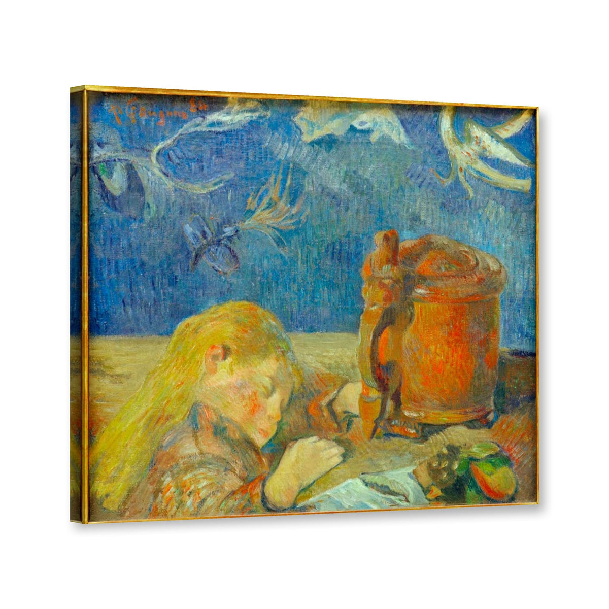 Portrait de Clovis Gauguin (L'enfant endormi) von Paul Gauguin als Leinwand – Perspektivansicht