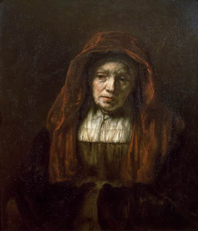 Rembrandt van Rijn Alte Frau mit Kopftuch Kunstkopie, Halbfigur mit rotem Kopftuch