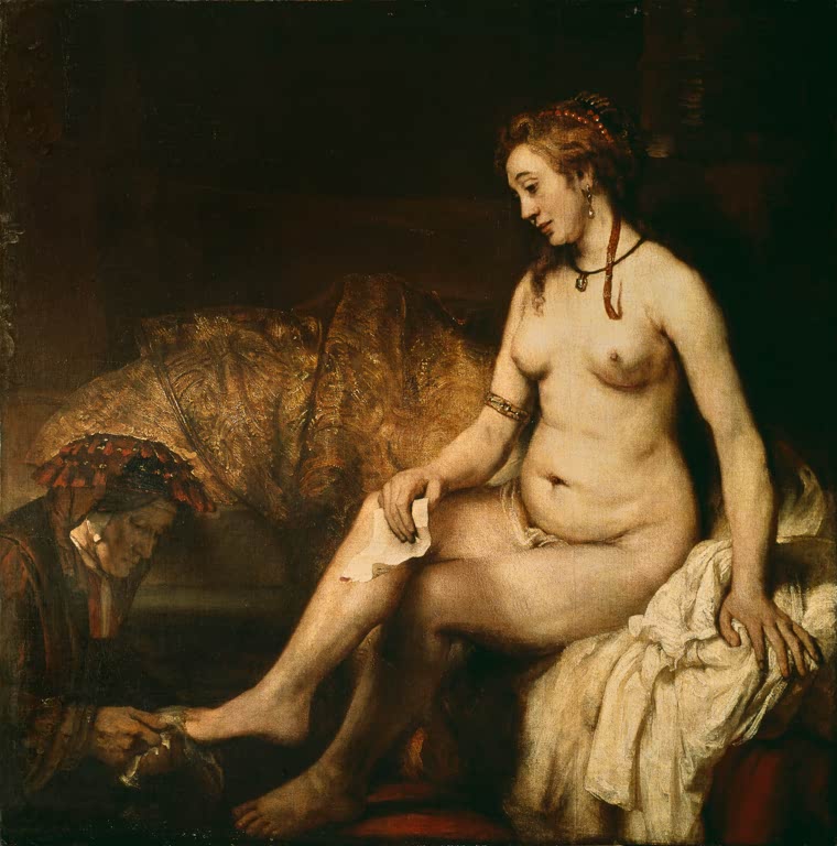 Rembrandt van Rijn Bathseba im Bade Kunstkopie, sitzender Akt mit Brief und alter Dienerin