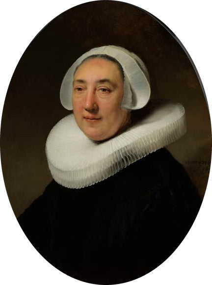 Rembrandt van Rijn Bildnis der Haesje van Cleyburg Kunstkopie, ältere Frau mit weißer Haube und Mühlsteinkragen im Oval