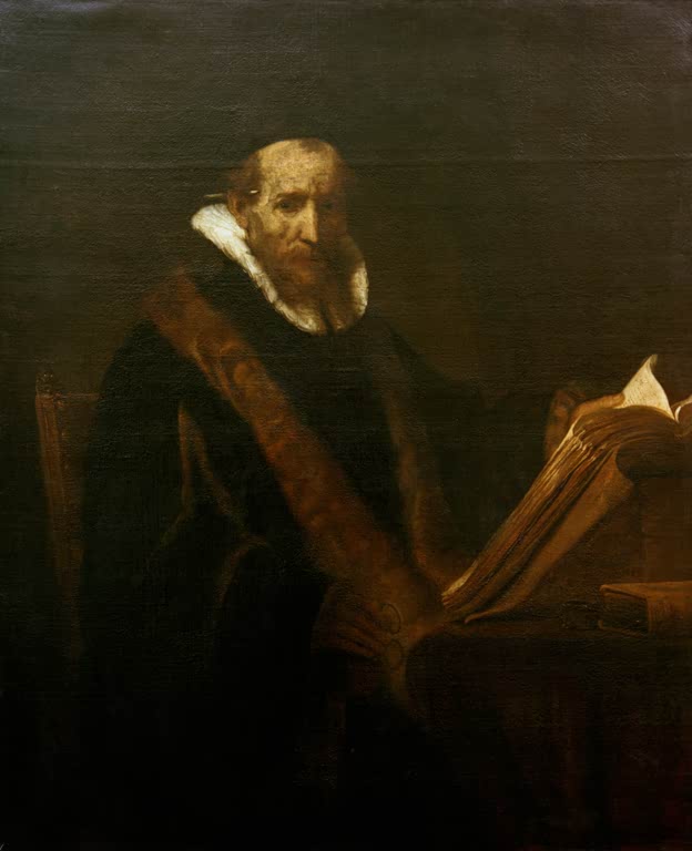 Rembrandt van Rijn Bildnis des Johannes Cornelisz. Sylvius Kunstkopie, Mann mit Halskrause und Buch