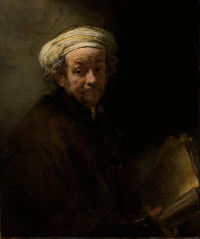 Rembrandt van Rijn Selbstbildnis als Apostel Paulus Kunstkopie, Maler mit hellem Turban und Buch