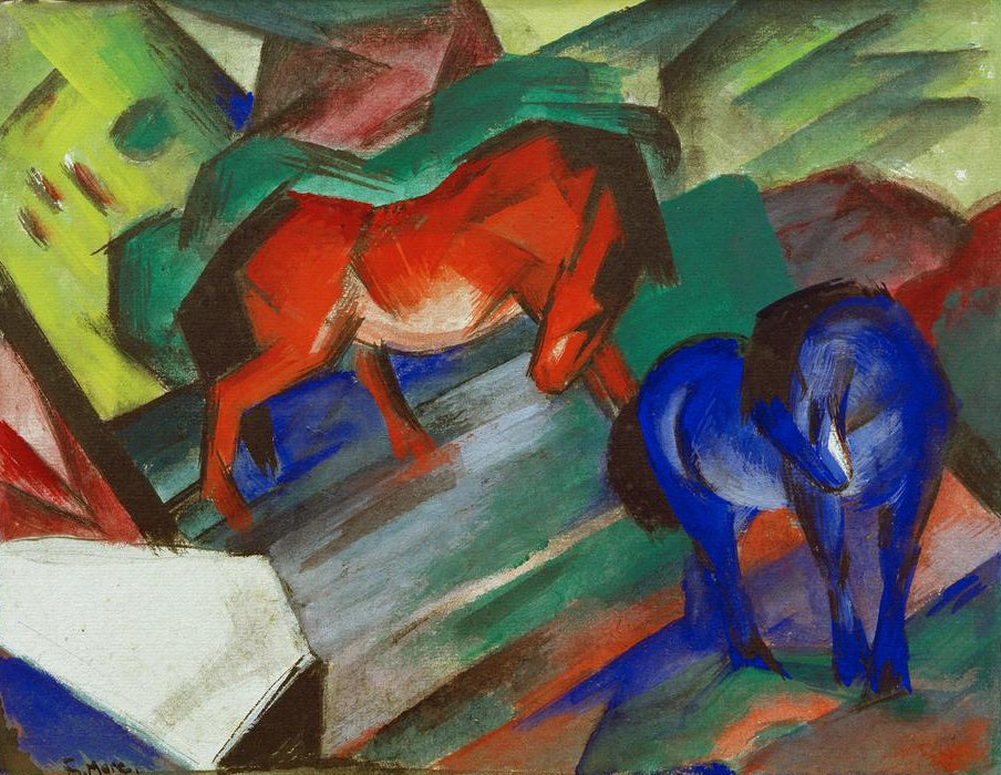 Kunstdruck Rotes und blaues Pferd von Franz Marc als hochwertiger Kunstprint