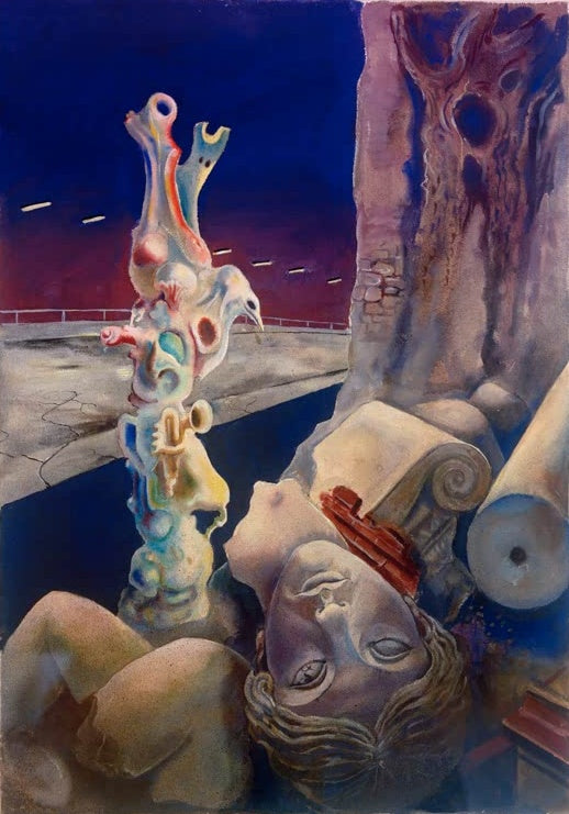 Umgestürzte Frauenbüste und Säule vor Abendhimmel – Rudolf Schlichter Stellvertretend für Aphrodite Kunstkopie