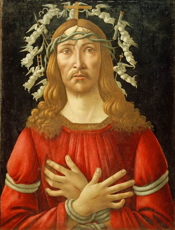 Schmerzensmann mit Dornenkrone und gekreuzten Armen – Sandro Botticelli Christus als Schmerzensmann Kunstkopie