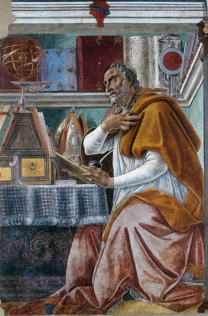 Gelehrter Heiliger schreibt an einem Pult – Sandro Botticelli Der heilige Augustinus in seinem Studierzimmer Kunstkopie