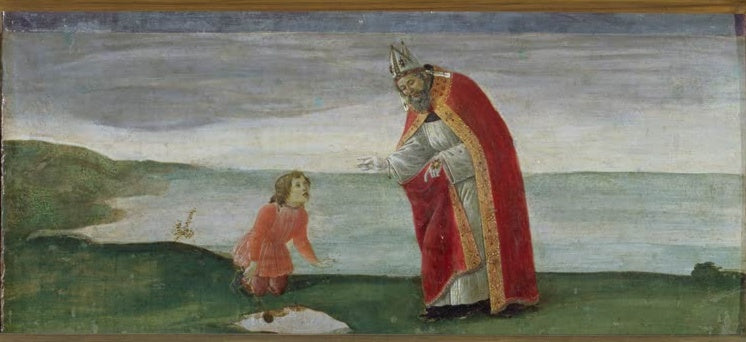 Heiliger Bischof und ein Knabe am Meeresstrand – Sandro Botticelli Der Heilige Augustinus und der Knabe Kunstkopie
