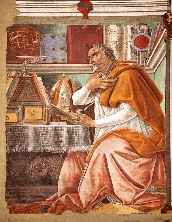 Der Heilige im Gelehrtenzimmer mit Büchern, Globus und Bischofsmütze – Sandro Botticelli Der heilige Augustinus Kunstkopie