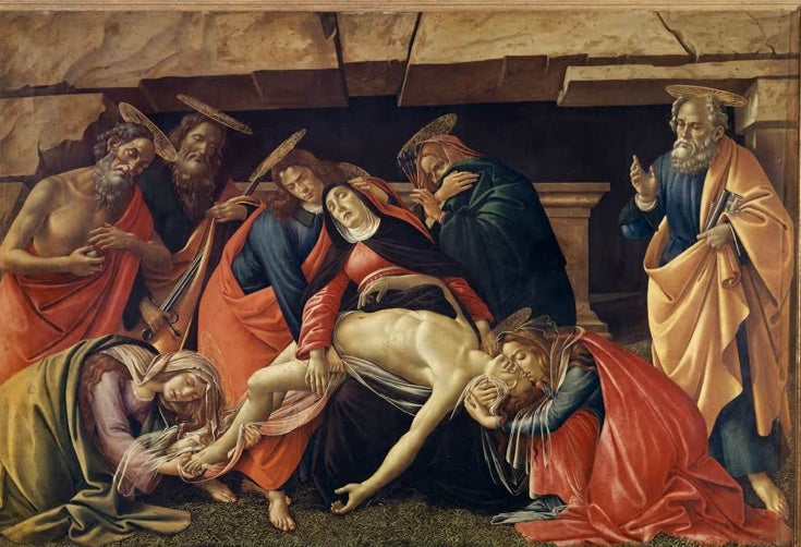 Klagende Heilige um den toten Christus in einer Felsgrotte – Sandro Botticelli Die Beweinung Christi Kunstkopie