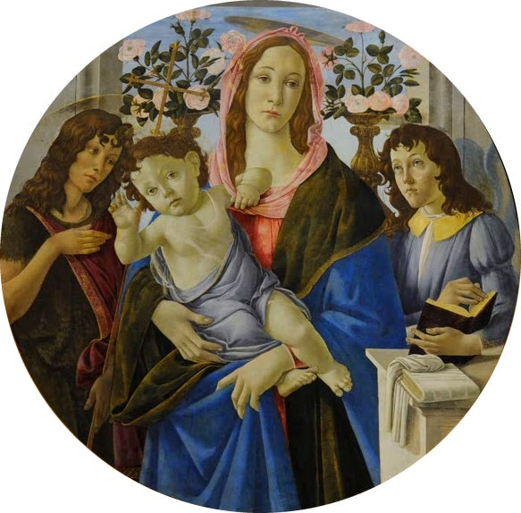 Rundbild: Maria, Kind, Johannes und Engel – Sandro Botticelli Die Jungfrau und das Kind mit dem heiligen Johannes Kunstkopie