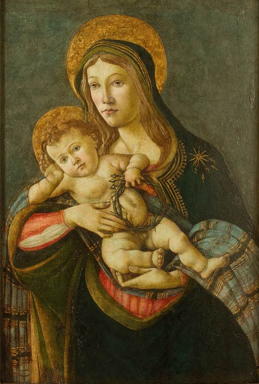 Maria mit goldenem Heiligenschein hält das Kind – Sandro Botticelli Die Jungfrau und das Kind mit der Dornenkrone Kunstkopie