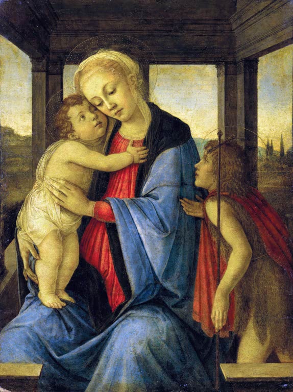 Maria mit dem Kind, rechts der kleine Johannes – Sandro Botticelli Die Madonna mit dem Jesuskind Kunstkopie