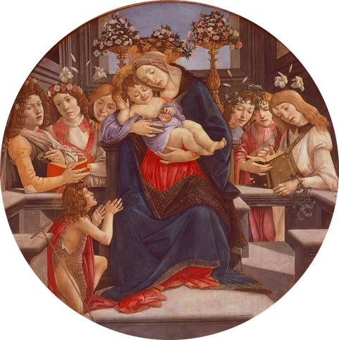 Tondo: Maria mit Kind, Johannes und Engeln auf Stufen – Sandro Botticelli Madonna mit Kind Engeln Kunstkopie