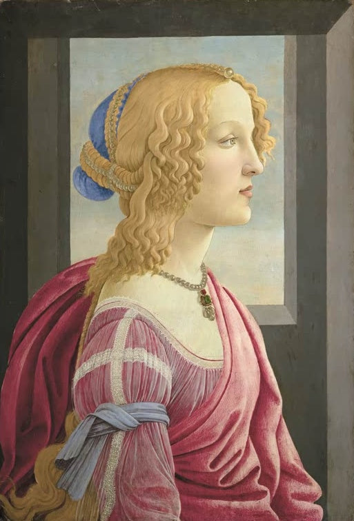 Profilbildnis einer jungen Frau mit blonden Locken und blauem Haarband – Sandro Botticelli Die Schöne Simonetta Kunstkopie
