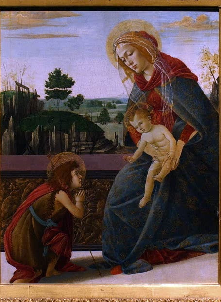 Maria mit Kind, davor der kniende Johannes – Sandro Botticelli Madonna und Kind mit dem jungen Johannesknaben Kunstkopie
