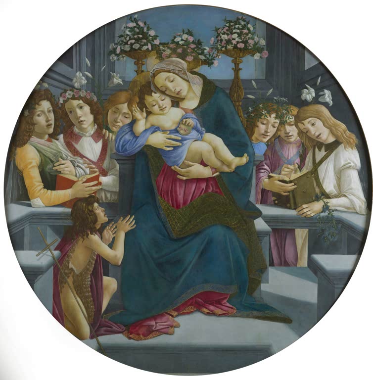 Rundbild mit Maria, Kind, Johannesknabe und Engeln – Sandro Botticelli Maria mit dem Kind und Johannes Kunstkopie