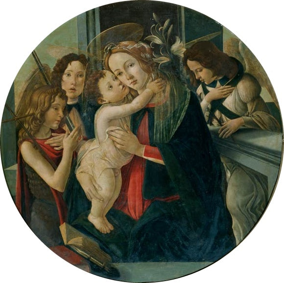 Rundbild mit Maria, Kind, Johannesknabe und zwei Engeln – Sandro Botticelli Maria mit Kind und dem Johannesknaben Kunstkopie