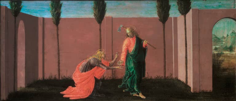 Christus mit Hacke begegnet der knienden Maria Magdalena im Garten – Sandro Botticelli Noli me tangere Kunstkopie