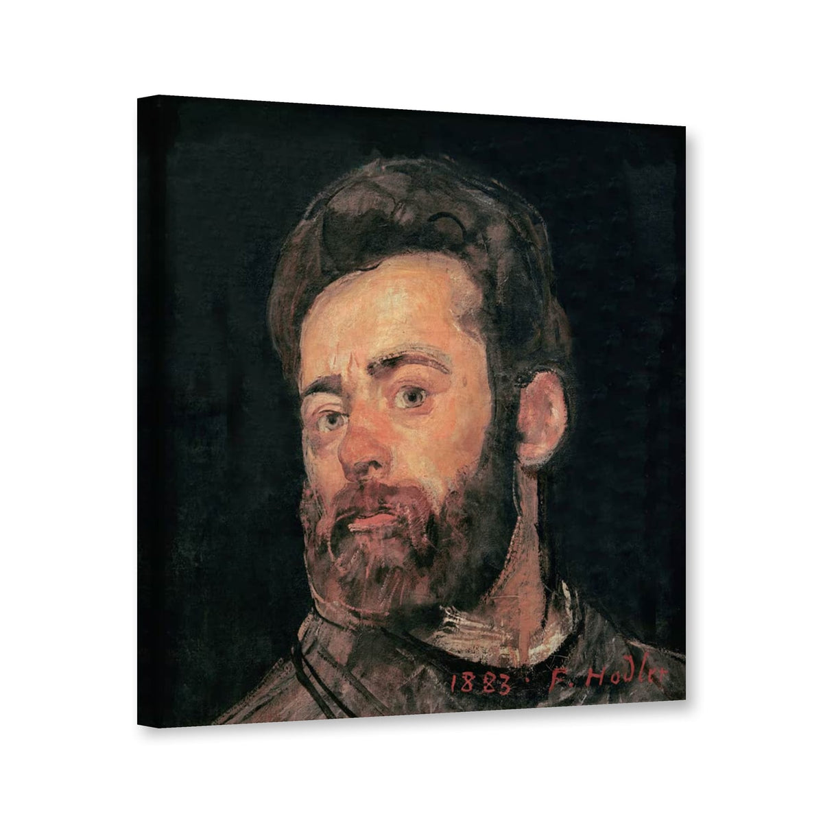 Selbstbildnis mit dreißig Jahren von Ferdinand Hodler als Leinwand – Perspektivansicht