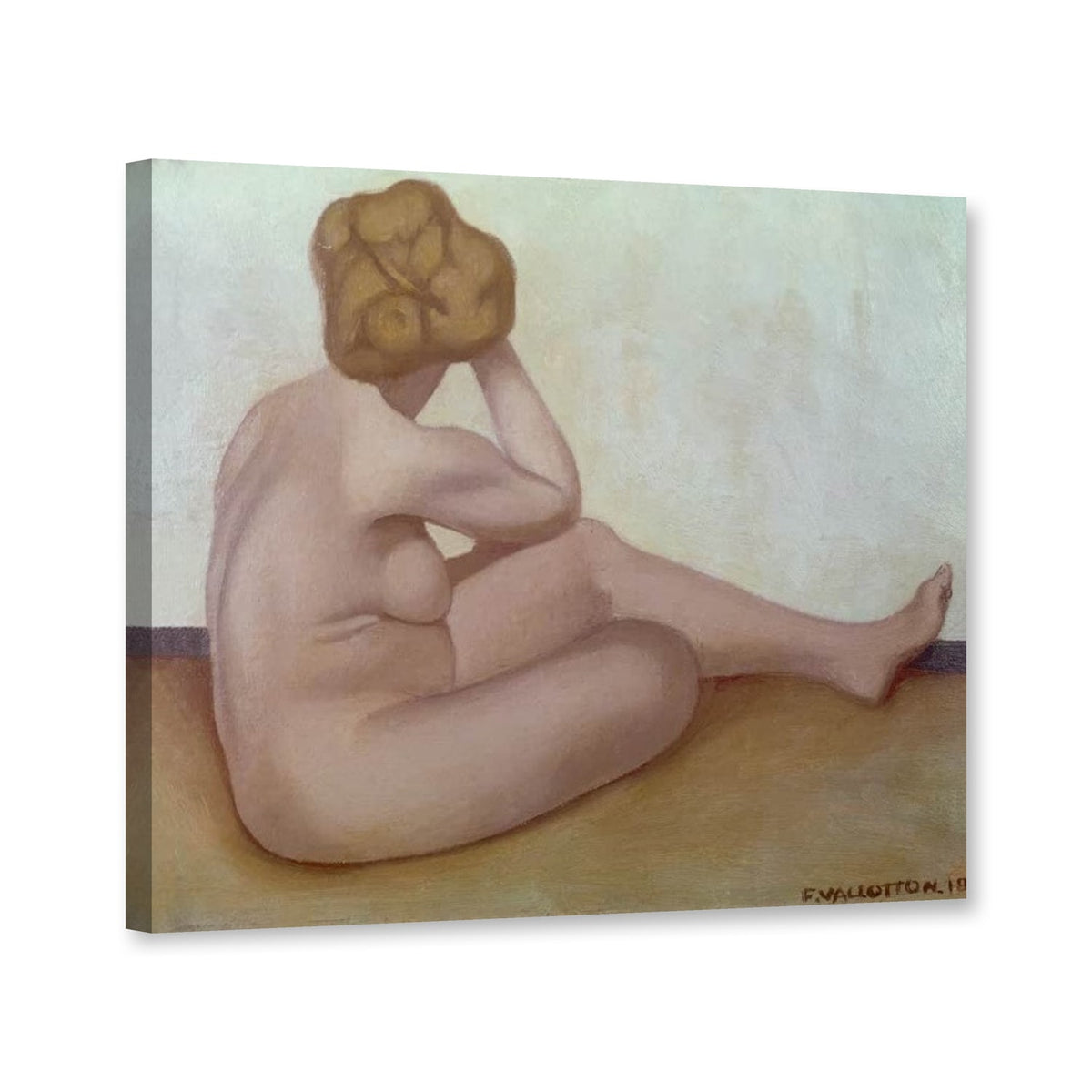 Sitzende nackte Frau am Strand, Rückenansicht von Félix Vallotton als Leinwand – Perspektivansicht