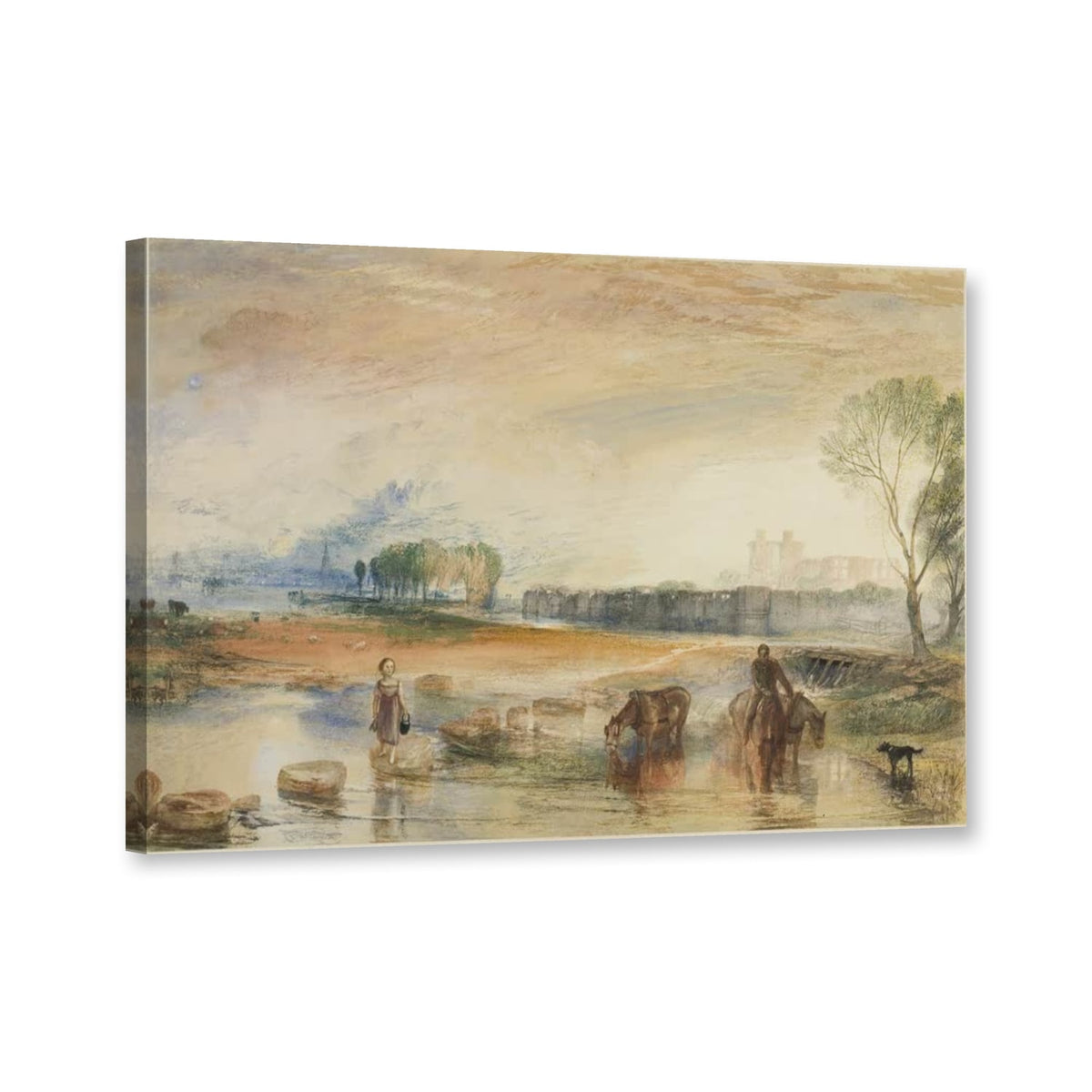 Sonnenuntergang und Mondaufgang, Aquarell von William Turner als Leinwand – Perspektivansicht
