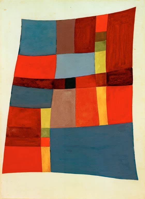 Sophie Taeuber-Arp Freie Rhythmen Kunstkopie, rote, blaue und gelbe Rechtecke im schiefen Raster