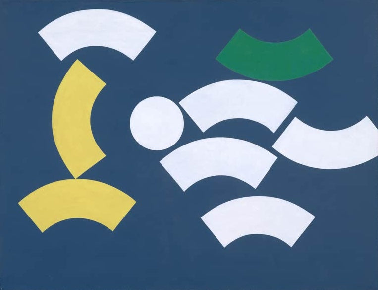 Sophie Taeuber-Arp Komposition auf blauem Grund, 1935 Kunstkopie, weiße und gelbe Bogenflächen auf Blau