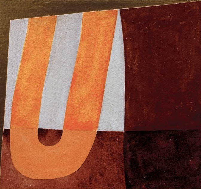 Sophie Taeuber-Arp Komposition in U-Form Kunstkopie, orange und graue Streifen formen ein U auf Braun