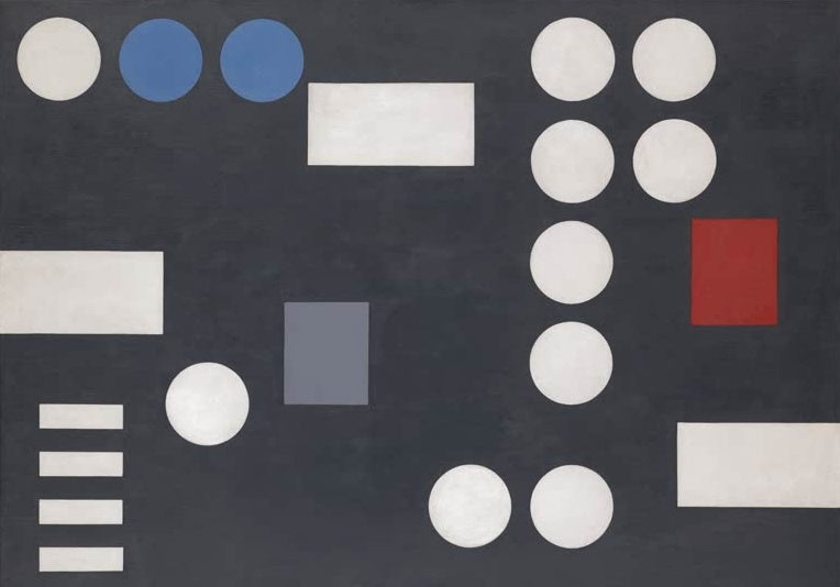 Sophie Taeuber-Arp Kreisbild, Komposition auf schwarzem Grund Kunstkopie, weiße Kreise und Rechtecke auf Schwarz